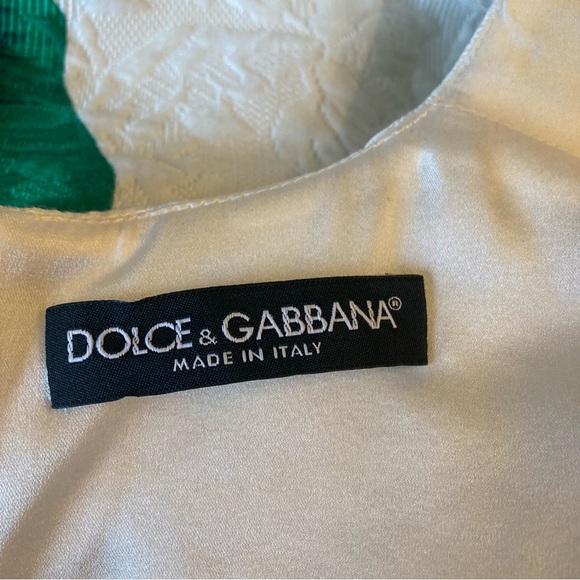 SOLD💕DOLCE & GABANNA White Green Damask Banana Leaf Sleeveless A Line Dress - Picture 6 of 13